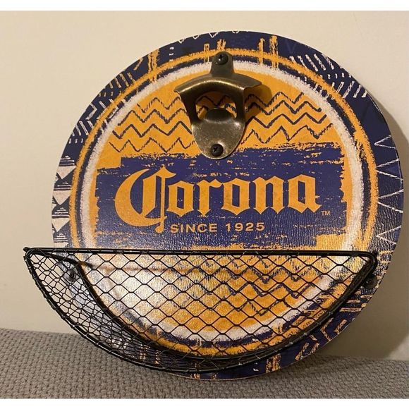 Corona wall hanging mounted Beer Bottle Opener storage basket cap holder Man Cav - Picture 3 of 8